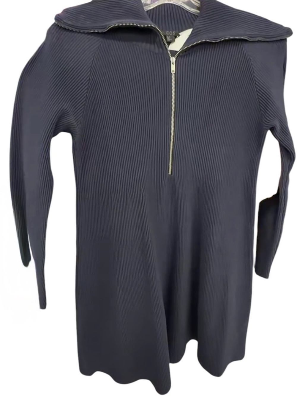 COS Navy Ribbed Dress - Lightweight Zip Front - Casual Chic - Size Small - Picture 2 of 4